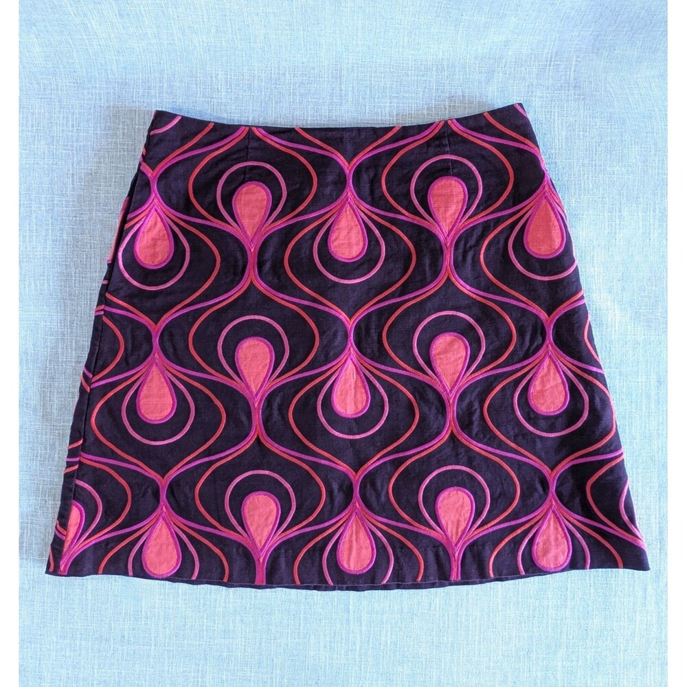 Boden Embroidered A-Line Skirt with Pockets, Lined Brown Pink Retro Size 10